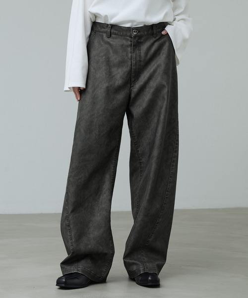 CALLNE（カルネ）の「【CALLNE】Vintage Design Curve Pants / ヴィンテージデザイン合皮カーブパンツ（セットアップ対応）（その他パンツ・メンズ・ダークグレー/ブラック・L/M）」の12枚目の写真