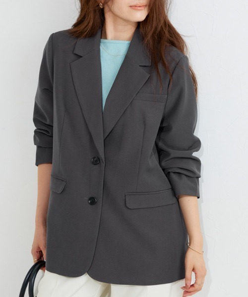 Pierrot（ピエロ）の「テーラードシングルジャケット（テーラードジャケット・レディース・ブラウン系その他/ブラック/チャコール・M/L）」の2枚目の写真