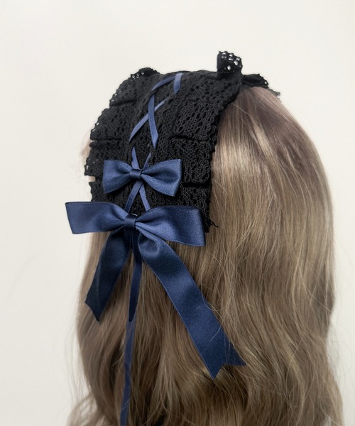 セール】9C35 はしごレース 編み上げ 黒レースアップ リボン