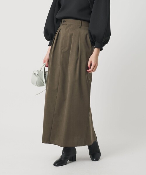 BEAUTY&YOUTH UNITED ARROWS / ロングスカート/36/ポリエステル/BLK/無地/1524-199-5185 セール】毛ブレンド タックロングスカート 防シワ ウォッシャブル