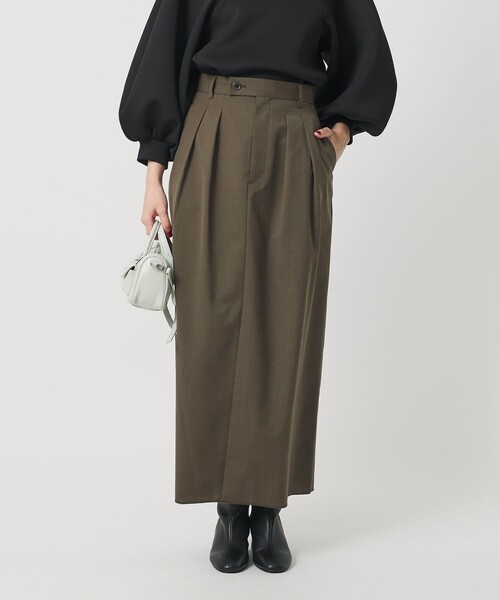 BEAUTY&YOUTH UNITED ARROWS（ビューティーアンドユースユナイテッドアローズ）の「毛ブレンド タックロングスカート 防シワ ウォッシャブル（スカート・レディース・オリーブ・M/XS/S）」の2枚目の写真