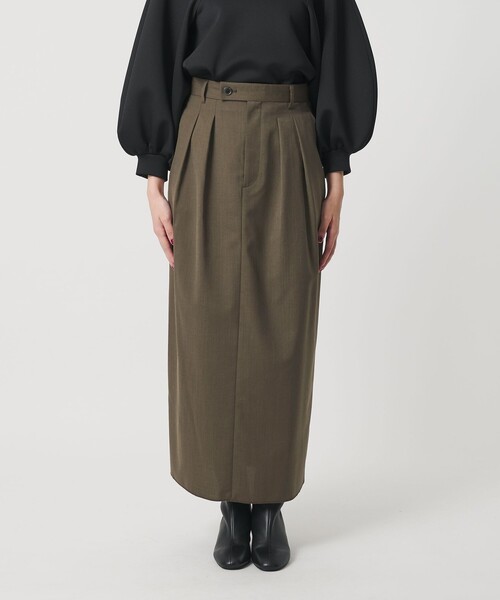 セール】毛ブレンド タックロングスカート 防シワ ウォッシャブル