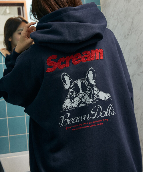 PUBLUX（パブリュクス）の「PUBLUX/パブリュクス 相良刺繍 フレンチブルドッグ 裏起毛 フーディー　限定展開（パーカー・レディース・チャコールグレー/ライトグレー/ネイビー・S/M/L）」の3枚目の写真