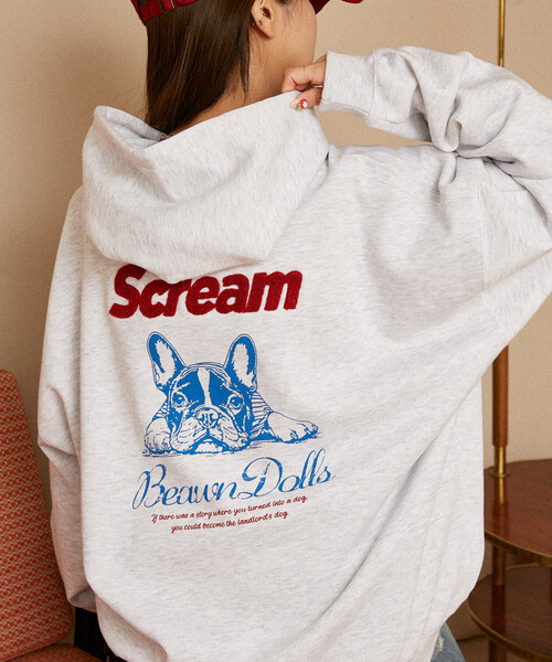 PUBLUX（パブリュクス）の「PUBLUX/パブリュクス 相良刺繍 フレンチブルドッグ 裏起毛 フーディー　限定展開（パーカー・レディース・チャコールグレー/ライトグレー/ネイビー・S/M/L）」の5枚目の写真