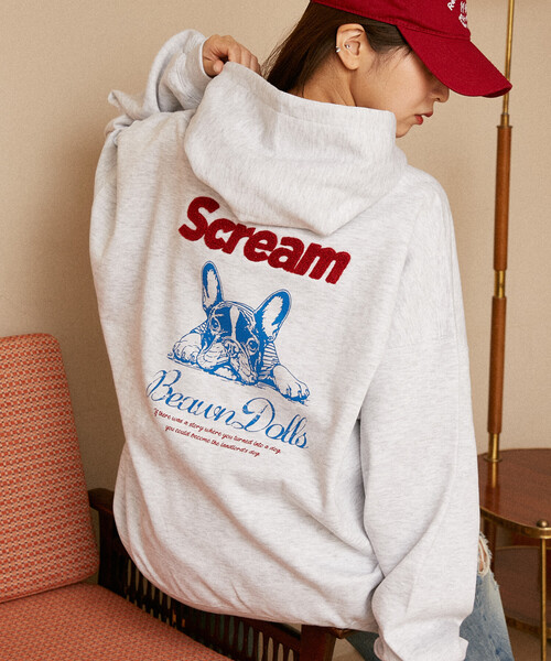 PUBLUX（パブリュクス）の「PUBLUX/パブリュクス 相良刺繍 フレンチブルドッグ 裏起毛 フーディー　限定展開（パーカー・レディース・チャコールグレー/ライトグレー/ネイビー・S/M/L）」の7枚目の写真