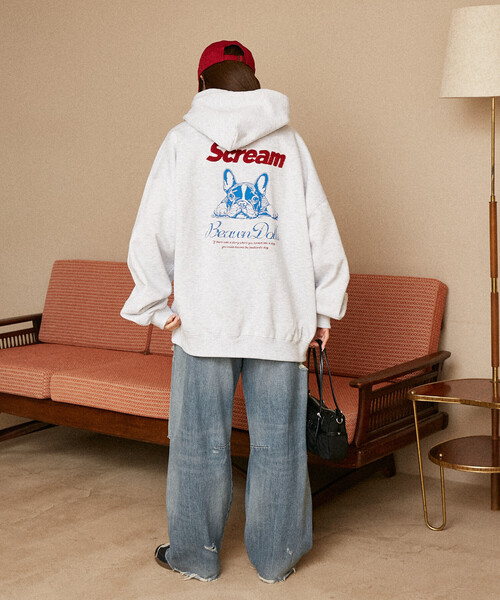 PUBLUX（パブリュクス）の「PUBLUX/パブリュクス 相良刺繍 フレンチブルドッグ 裏起毛 フーディー　限定展開（パーカー・レディース・チャコールグレー/ライトグレー/ネイビー・S/M/L）」の11枚目の写真