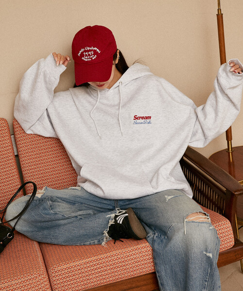 PUBLUX（パブリュクス）の「PUBLUX/パブリュクス 相良刺繍 フレンチブルドッグ 裏起毛 フーディー　限定展開（パーカー・レディース・チャコールグレー/ライトグレー/ネイビー・S/M/L）」の12枚目の写真