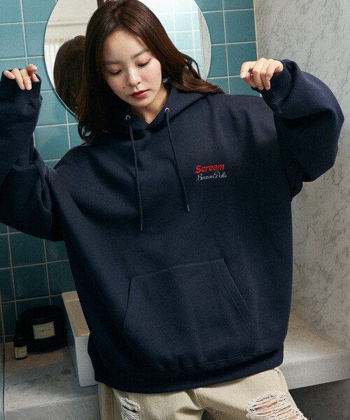 PUBLUX（パブリュクス）の「PUBLUX/パブリュクス 相良刺繍 フレンチブルドッグ 裏起毛 フーディー　限定展開（パーカー・レディース・チャコールグレー/ライトグレー/ネイビー・S/M/L）」の16枚目の写真