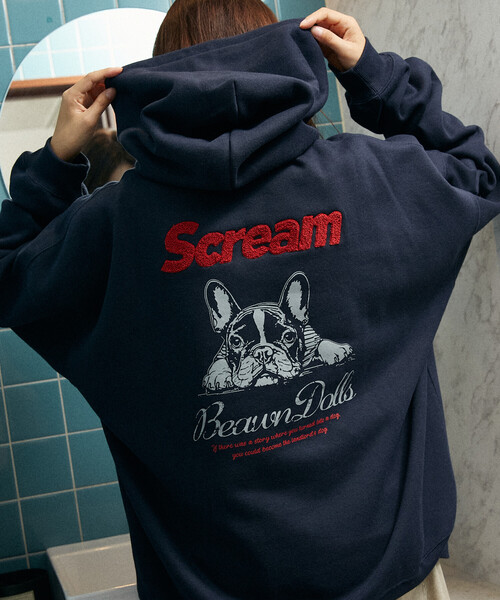 PUBLUX（パブリュクス）の「PUBLUX/パブリュクス 相良刺繍 フレンチブルドッグ 裏起毛 フーディー　限定展開（パーカー・レディース・チャコールグレー/ライトグレー/ネイビー・S/M/L）」の17枚目の写真