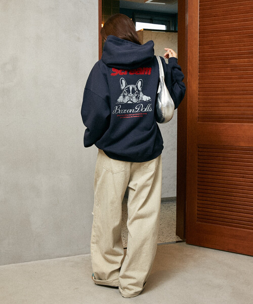 PUBLUX（パブリュクス）の「PUBLUX/パブリュクス 相良刺繍 フレンチブルドッグ 裏起毛 フーディー　限定展開（パーカー・レディース・チャコールグレー/ライトグレー/ネイビー・S/M/L）」の20枚目の写真