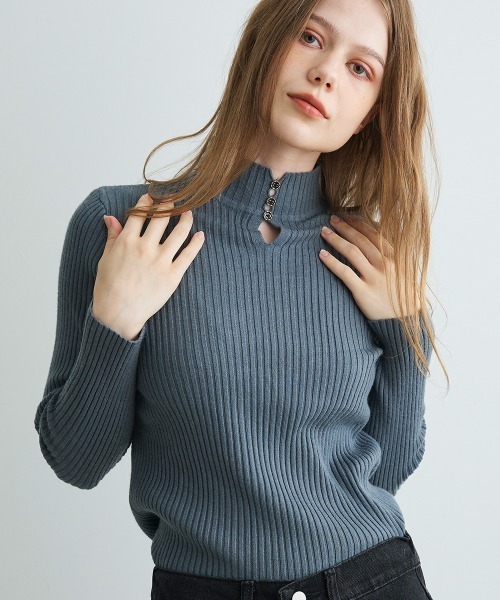 セール】キーネックボタンリブニット / Keyneck Button Rib Knit
