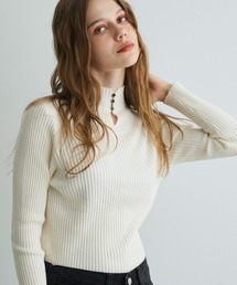 Mirette（ミレット）の「キーネックボタンリブニット / Keyneck Button Rib Knit（ニット/セーター）」