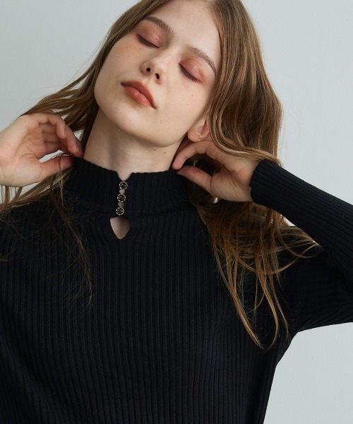 セール】キーネックボタンリブニット / Keyneck Button Rib Knit