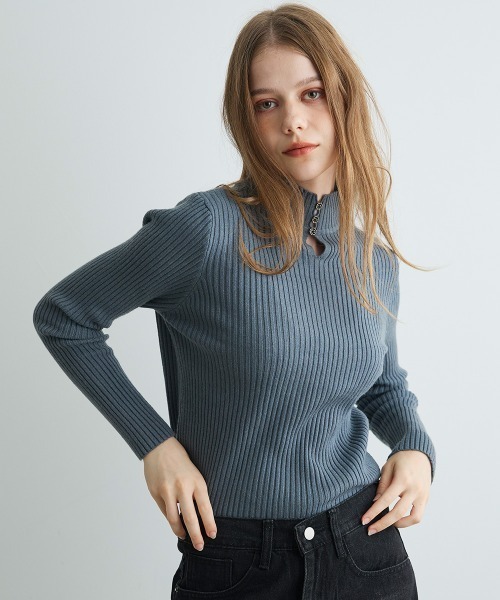 Mirette(ミレット)の「キーネックボタンリブニット / Keyneck Button Rib Knit(ニット/セーター・レディース・ブラック/ベージュ/ブラウン/ホワイト/グレー・FREE)」の8枚目の写真