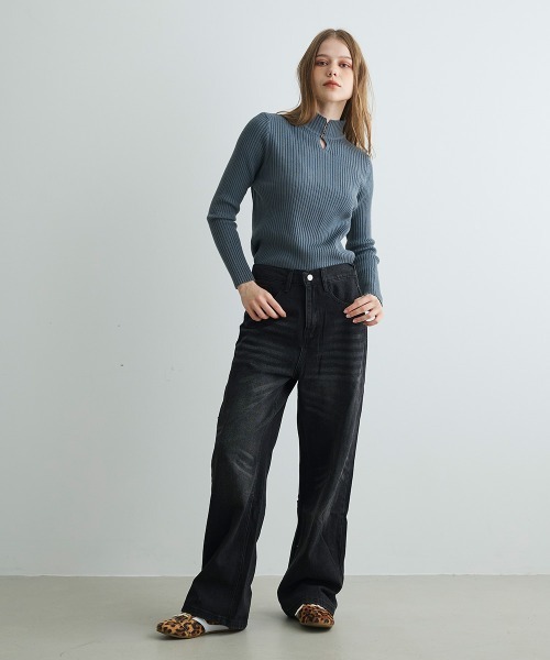 Mirette(ミレット)の「キーネックボタンリブニット / Keyneck Button Rib Knit(ニット/セーター・レディース・ブラック/ベージュ/ブラウン/ホワイト/グレー・FREE)」の14枚目の写真