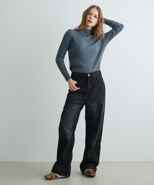 Mirette(ミレット)の「キーネックボタンリブニット / Keyneck Button Rib Knit(ニット/セーター・レディース・ブラック/ベージュ/ブラウン/ホワイト/グレー・FREE)」の15枚目の写真