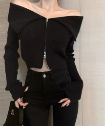 ampm | ビッグカラーデザイン ジップアップニットトップス(ニット/セーター)