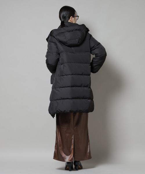 【新品】ナノユニバース　テックメルトンフード　ロングコート　撥水加工　ブラック セール】撥水加工 フードロングダウンコート（ダウンジャケット/コート