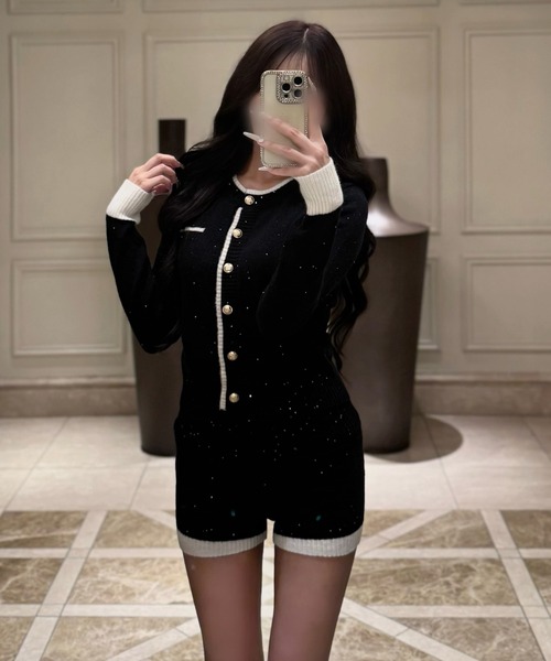 ALLuRing ChaRm(アリュリングチャーム)の「【ALLuRing ChaRm × c_mk7o】Sequins Cardigan Setup / スパンコールカーディガンセットアップ(ニット/セーター・レディース・ブラック・FREE)」の6枚目の写真