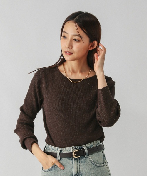 GLOBAL WORK（グローバルワーク）の「アンチピリングなめらかボートネックプルオーバー/499704（ニット/セーター・レディース・グレイッシュベージュ/ブラック系その他/ベージュ系その他3/ライトグレー/ダークブラウン・MEDIUM/LARGE）」の4枚目の写真