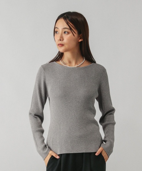 GLOBAL WORK（グローバルワーク）の「アンチピリングなめらかボートネックプルオーバー/499704（ニット/セーター・レディース・グレイッシュベージュ/ブラック系その他/ベージュ系その他3/ライトグレー/ダークブラウン・MEDIUM/LARGE）」の3枚目の写真