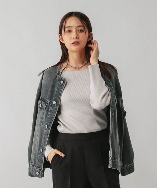 GLOBAL WORK（グローバルワーク）の「アンチピリングなめらかボートネックプルオーバー/499704（ニット/セーター・レディース・グレイッシュベージュ/ブラック系その他/ベージュ系その他3/ライトグレー/ダークブラウン・MEDIUM/LARGE）」の21枚目の写真