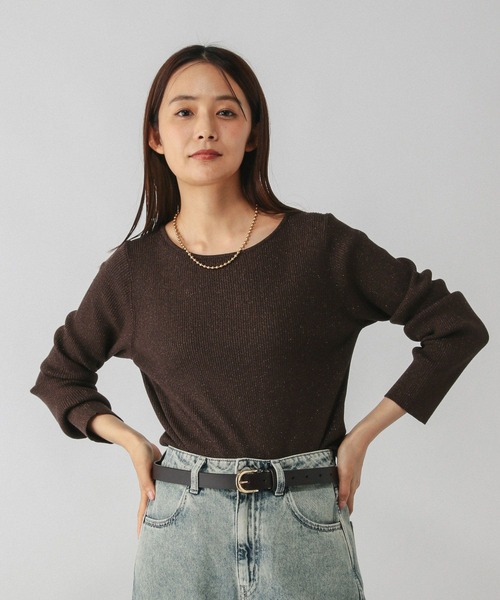 GLOBAL WORK（グローバルワーク）の「アンチピリングなめらかボートネックプルオーバー/499704（ニット/セーター・レディース・グレイッシュベージュ/ブラック系その他/ベージュ系その他3/ライトグレー/ダークブラウン・MEDIUM/LARGE）」の16枚目の写真