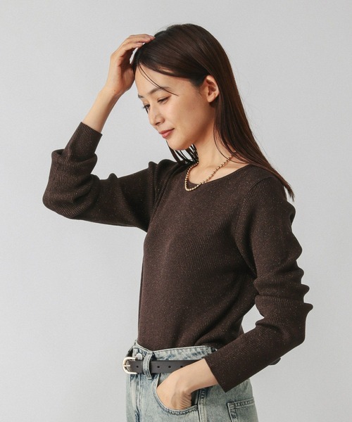 GLOBAL WORK（グローバルワーク）の「アンチピリングなめらかボートネックプルオーバー/499704（ニット/セーター・レディース・グレイッシュベージュ/ブラック系その他/ベージュ系その他3/ライトグレー/ダークブラウン・MEDIUM/LARGE）」の17枚目の写真