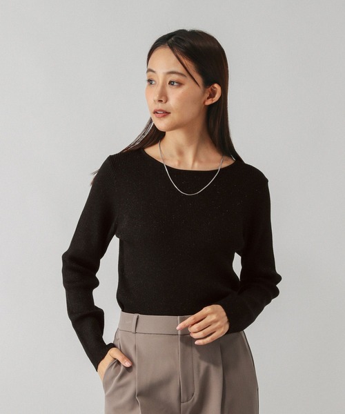 GLOBAL WORK（グローバルワーク）の「アンチピリングなめらかボートネックプルオーバー/499704（ニット/セーター・レディース・グレイッシュベージュ/ブラック系その他/ベージュ系その他3/ライトグレー/ダークブラウン・MEDIUM/LARGE）」の9枚目の写真