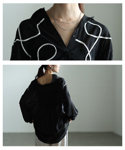 Sawa a la mode（サワアラモード）の「ランダムコード刺繍シアーシャツ（シャツ/ブラウス・レディース・ベージュ/ブラック・FREE）」の6枚目の写真