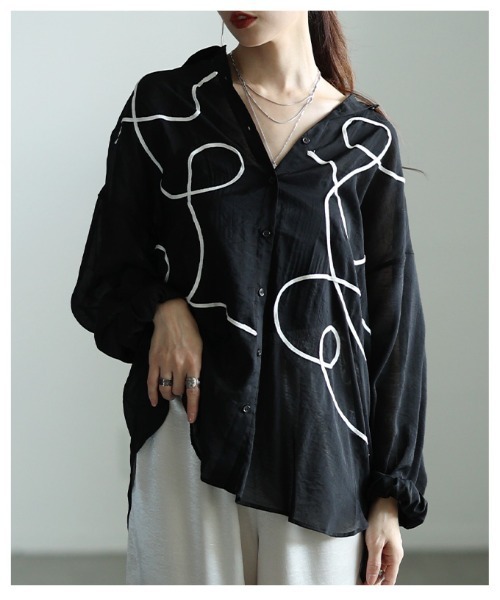 Sawa a la mode（サワアラモード）の「ランダムコード刺繍シアーシャツ（シャツ/ブラウス・レディース・ベージュ/ブラック・FREE）」の9枚目の写真