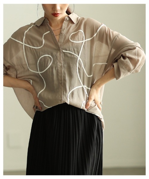 Sawa a la mode（サワアラモード）の「ランダムコード刺繍シアーシャツ（シャツ/ブラウス・レディース・ベージュ/ブラック・FREE）」の15枚目の写真