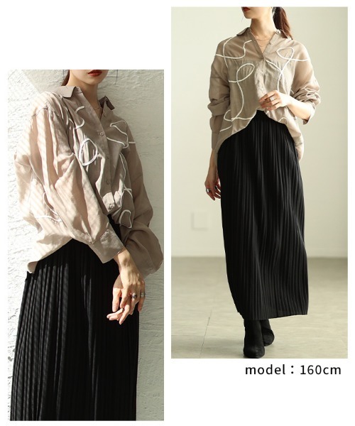 Sawa a la mode（サワアラモード）の「ランダムコード刺繍シアーシャツ（シャツ/ブラウス・レディース・ベージュ/ブラック・FREE）」の16枚目の写真
