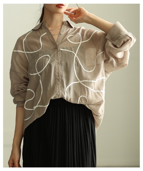 Sawa a la mode（サワアラモード）の「ランダムコード刺繍シアーシャツ（シャツ/ブラウス・レディース・ベージュ/ブラック・FREE）」の18枚目の写真