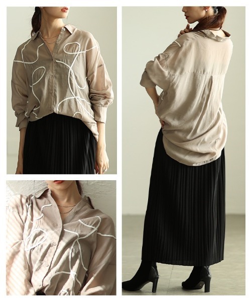 Sawa a la mode（サワアラモード）の「ランダムコード刺繍シアーシャツ（シャツ/ブラウス・レディース・ベージュ/ブラック・FREE）」の20枚目の写真