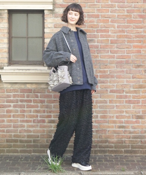 H.A.K(ハク)の「ランダムフリンジカットジャカードワイドパンツ(裏地付き)(その他パンツ・レディース・ブラック/カーキ・1/2)」の6枚目の写真