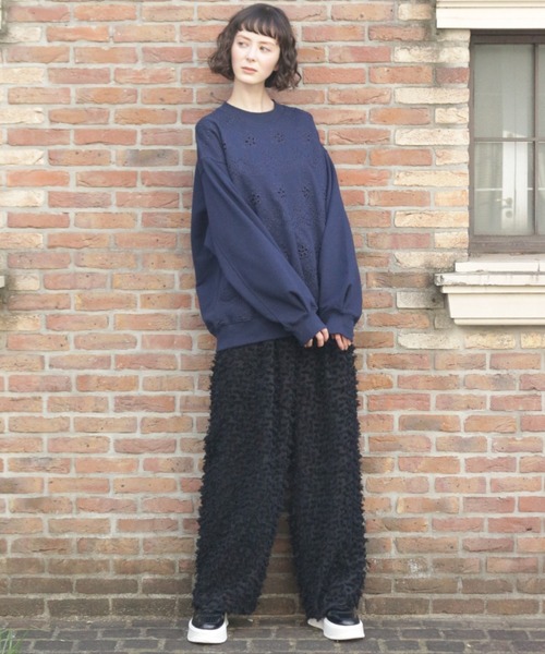 H.A.K(ハク)の「ランダムフリンジカットジャカードワイドパンツ(裏地付き)(その他パンツ・レディース・ブラック/カーキ・1/2)」の7枚目の写真