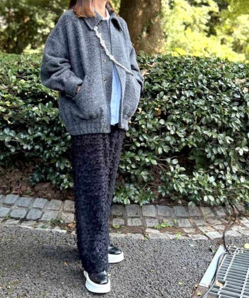 H.A.K(ハク)の「ランダムフリンジカットジャカードワイドパンツ(裏地付き)(その他パンツ・レディース・ブラック/カーキ・1/2)」の10枚目の写真