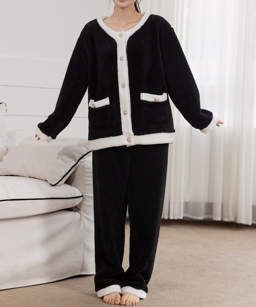 セール】【セットアップ/金釦でレディな雰囲気】長袖ノーカラー