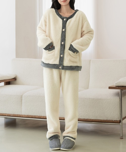 セール】【セットアップ/金釦でレディな雰囲気】長袖ノーカラー