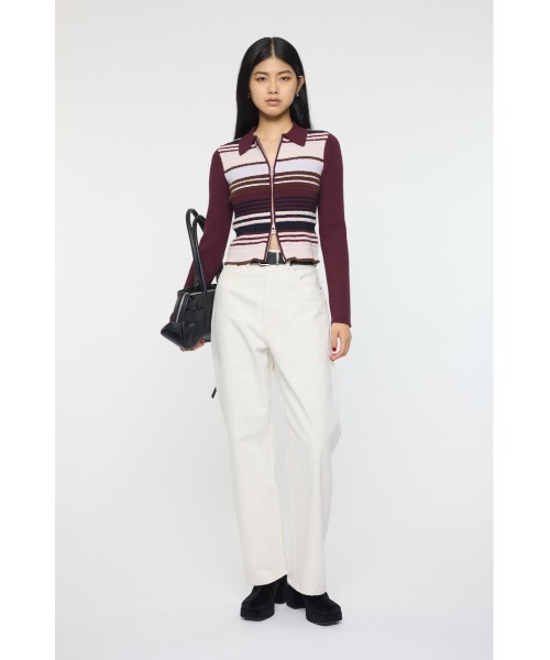 MOUSSY（マウジー）の「STRIPE ZIP UP KNIT シャツ（ニット/セーター・レディース・ネイビー/アイボリー/レッド系その他/ブラウン系その他・FREE）」の6枚目の写真