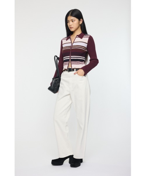 MOUSSY（マウジー）の「STRIPE ZIP UP KNIT シャツ（ニット/セーター・レディース・ネイビー/アイボリー/レッド系その他/ブラウン系その他・FREE）」の7枚目の写真