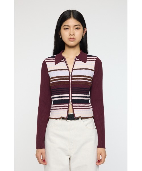 MOUSSY（マウジー）の「STRIPE ZIP UP KNIT シャツ（ニット/セーター・レディース・ネイビー/アイボリー/レッド系その他/ブラウン系その他・FREE）」の8枚目の写真
