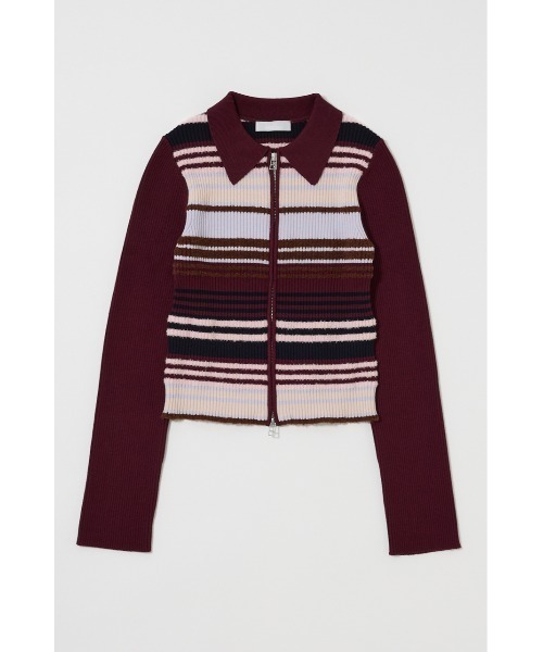 MOUSSY（マウジー）の「STRIPE ZIP UP KNIT シャツ（ニット/セーター・レディース・ネイビー/アイボリー/レッド系その他/ブラウン系その他・FREE）」の9枚目の写真