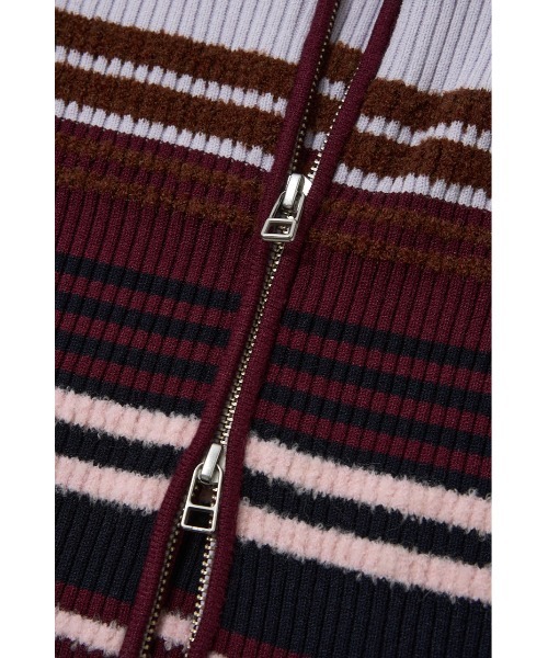 MOUSSY（マウジー）の「STRIPE ZIP UP KNIT シャツ（ニット/セーター・レディース・ネイビー/アイボリー/レッド系その他/ブラウン系その他・FREE）」の11枚目の写真