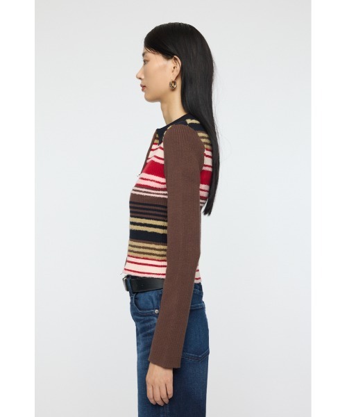 MOUSSY（マウジー）の「STRIPE ZIP UP KNIT シャツ（ニット/セーター・レディース・ネイビー/アイボリー/レッド系その他/ブラウン系その他・FREE）」の16枚目の写真