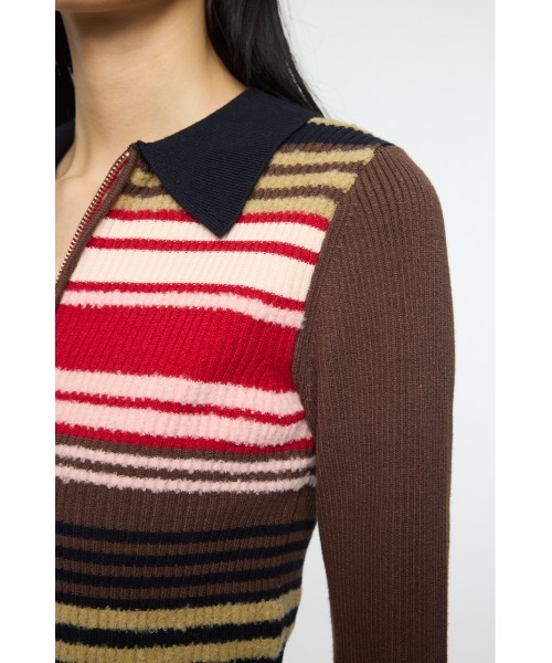 MOUSSY（マウジー）の「STRIPE ZIP UP KNIT シャツ（ニット/セーター・レディース・ネイビー/アイボリー/レッド系その他/ブラウン系その他・FREE）」の19枚目の写真