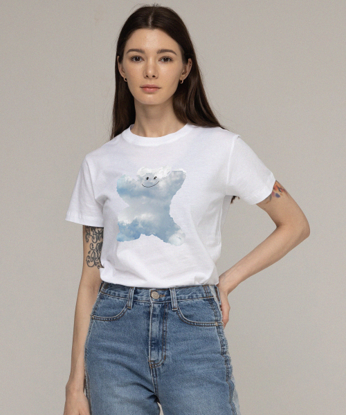 GRAVER（グレーバー）の「[ウーマン]ビッグ雲ベアスマイルスリム半袖Tシャツ_ホワイト（Tシャツ/カットソー・レディース・ホワイト・FREE）」の3枚目の写真