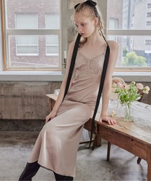 Ribbon embroidered satin cami dress