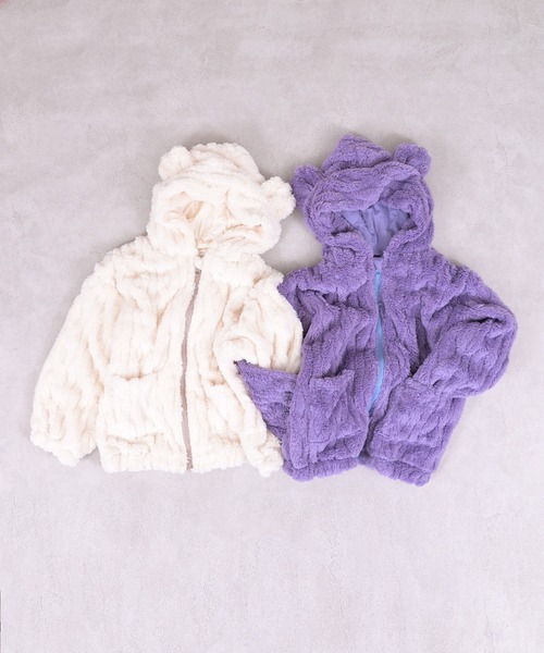MARKEY'S（マーキーズ）の「耳付きケーブルボアジャケット（その他アウター・キッズ・ラベンダー/オフホワイト・80/90/100/110/120/130）」の3枚目の写真